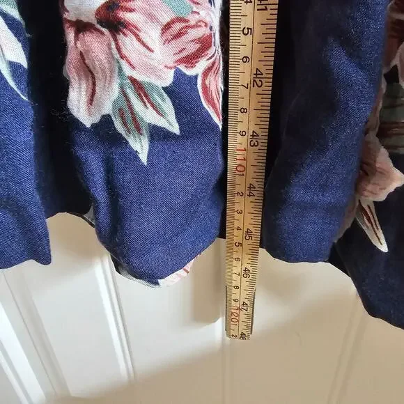 Vintage 90s Floral Dress Women Med Blue Lace Pleated Preppy Cottage Modest Retro - Picture 8 of 9